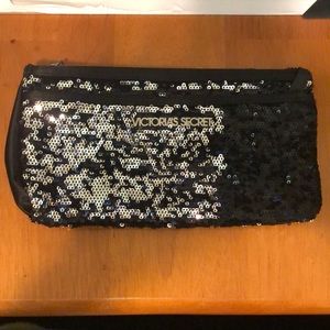 Victoria’s Secret Sequin black slim clutch pouch purse NWOT